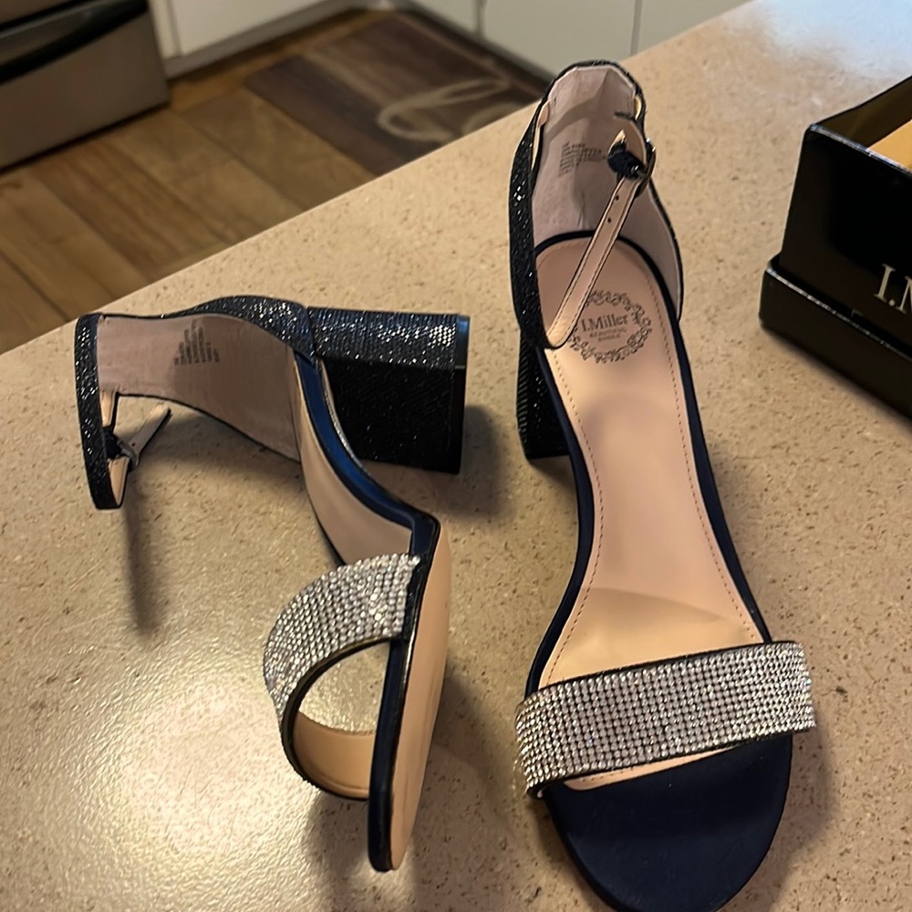 Navy with rhinestone dress sandal